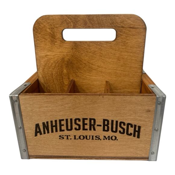 The Whisperwood Collection Anheuser-Busch Wooden 6 Pack Beer Bottle Carrier USA - Picture 1 of 7